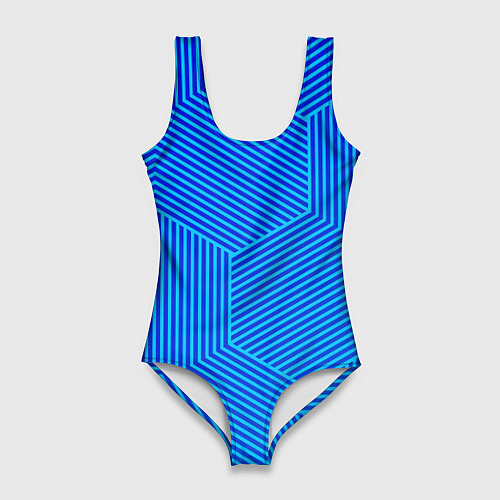Женский купальник-боди Blue geometry линии / 3D-принт – фото 1