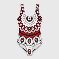Женский купальник-боди Красно-черный калейдоскоп мандала