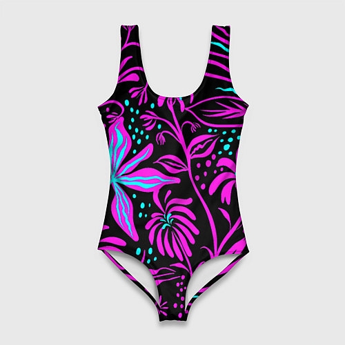 Женский купальник-боди Purple flowers pattern / 3D-принт – фото 1