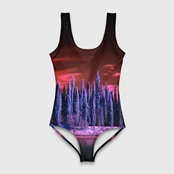 Женский купальник-боди Абстрактный фиолетовый лес и тёмная река
