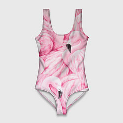 Купальник-боди 3D женский Pink Flamingos, цвет: 3D-принт
