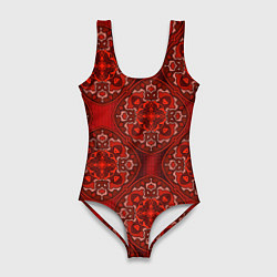 Женский купальник-боди Красные абстрактные круглые узоры