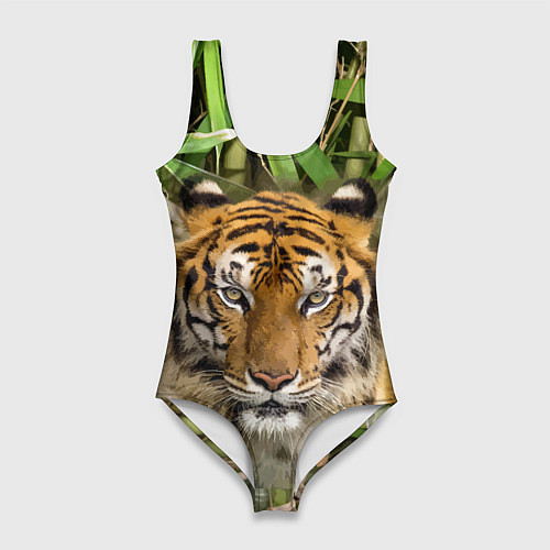 Женский купальник-боди Матёрый тигр в зарослях бамбука / 3D-принт – фото 1