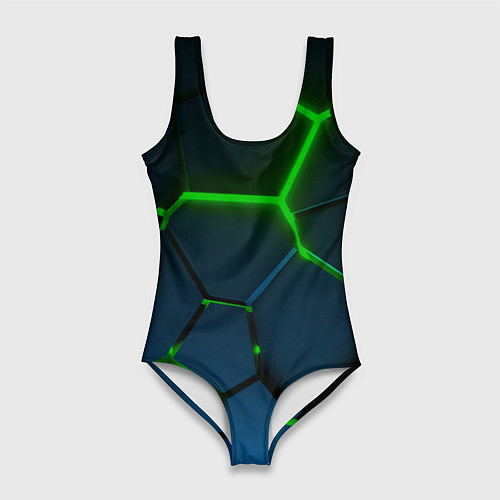 Женский купальник-боди Разлом зеленых неоновых плит - геометрия / 3D-принт – фото 1