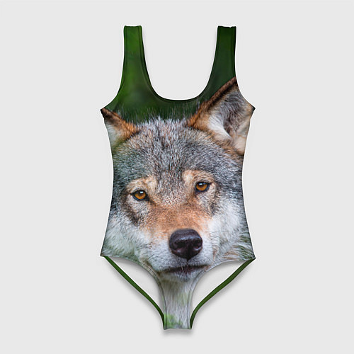 Женский купальник-боди Волк на фоне зелени / 3D-принт – фото 1