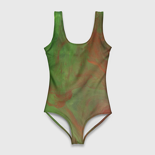 Женский купальник-боди Зелёные и красные волны красок / 3D-принт – фото 1