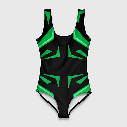 Женский купальник-боди Фигуры зеленого цвета на черном фоне geometry / 3D-принт – фото 1