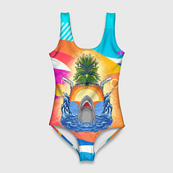 Купальник-боди 3D женский Акула и ананас, цвет: 3D-принт
