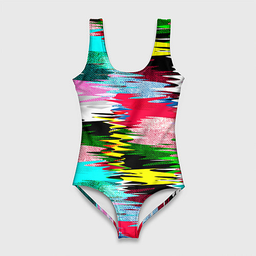 Женский купальник-боди Абстрактный многоцветный неоновый узор / 3D-принт – фото 1