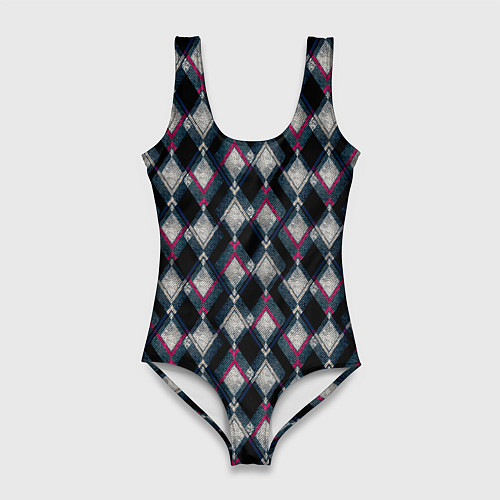 Женский купальник-боди Классический ромбовидный текстурированный узор на / 3D-принт – фото 1