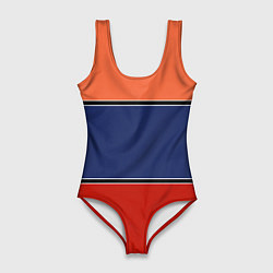 Купальник-боди 3D женский Combined pattern striped orange red blue, цвет: 3D-принт
