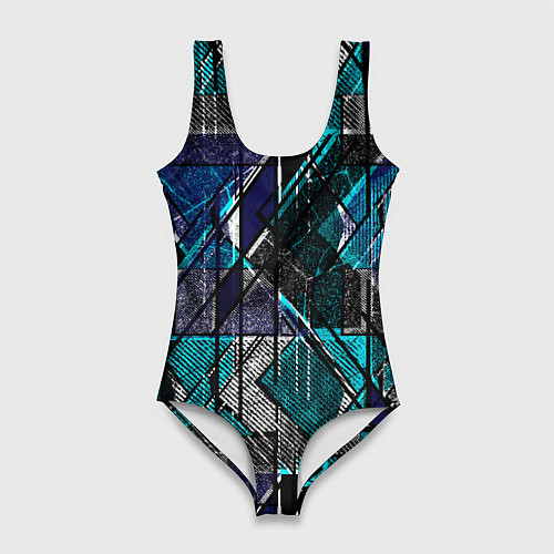 Женский купальник-боди Сине - черная гранжевая абстракция / 3D-принт – фото 1