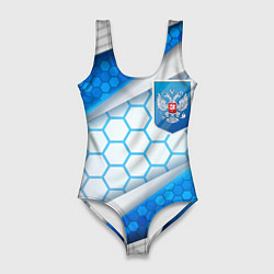 Женский купальник-боди Синий герб России на объемном фоне