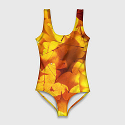 Купальник-боди 3D женский Осенние золотые листья, цвет: 3D-принт