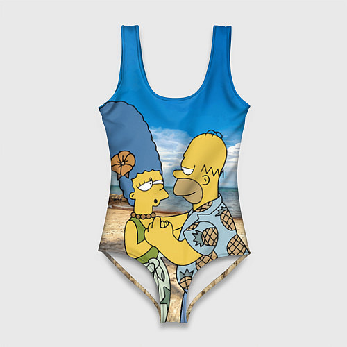 Женский купальник-боди Гомер Симпсон танцует с Мардж на пляже / 3D-принт – фото 1