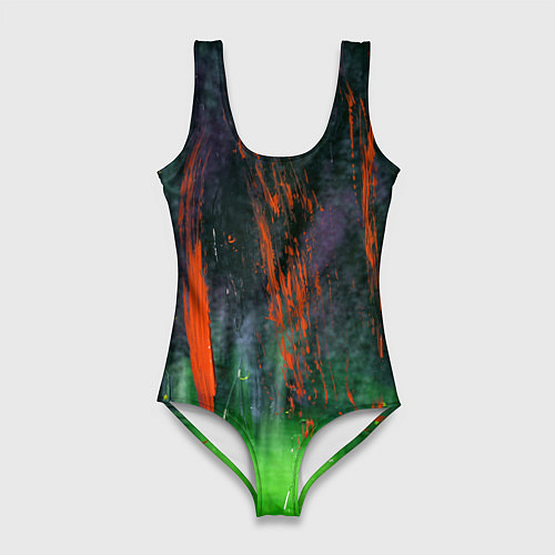 Женский купальник-боди Абстрактный зелёный туман и красная краска / 3D-принт – фото 1