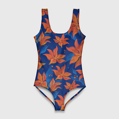 Женский купальник-боди Осенние абстрактные цветы / 3D-принт – фото 1