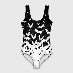 Купальник-боди 3D женский Black and white bat pattern, цвет: 3D-принт