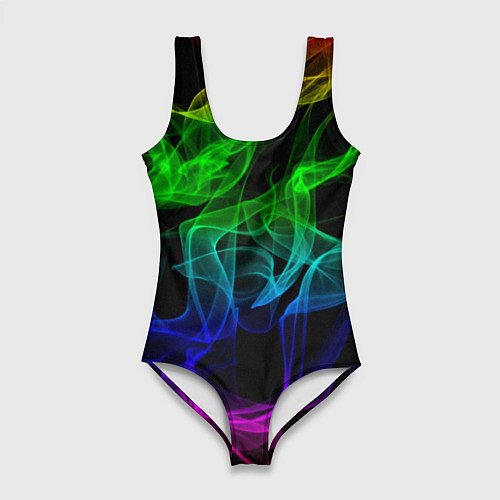 Женский купальник-боди Разноцветный неоновый дым / 3D-принт – фото 1