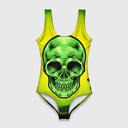 Купальник-боди 3D женский Зеленый череп, цвет: 3D-принт