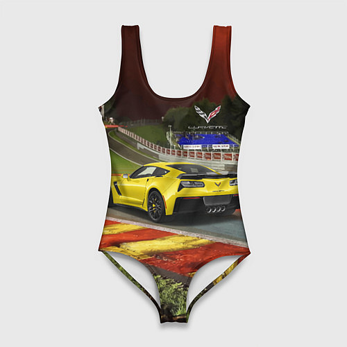 Женский купальник-боди Chevrolet Corvette на гоночной трассе / 3D-принт – фото 1