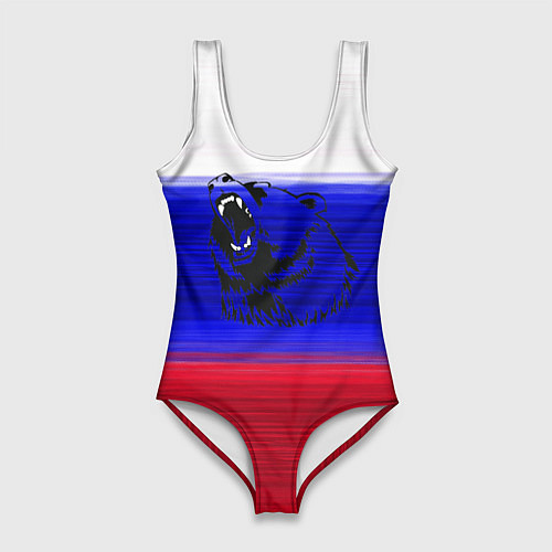 Женский купальник-боди Флаг России с медведем / 3D-принт – фото 1