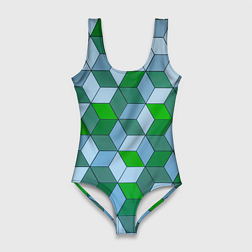 Женский купальник-боди Зелёные и серые абстрактные кубы с оптической иллю / 3D-принт – фото 1