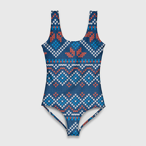 Женский купальник-боди Зимний вязанный стиль / 3D-принт – фото 1