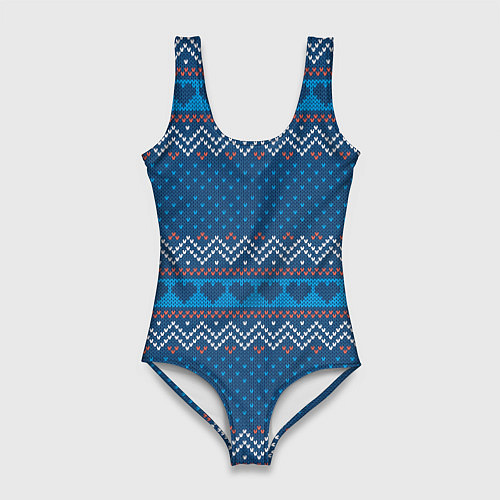 Женский купальник-боди Вязанный стиль - сердечки / 3D-принт – фото 1