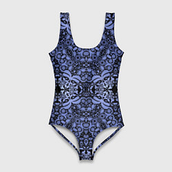 Купальник-боди 3D женский Ажурный модный кружевной синий узор, цвет: 3D-принт