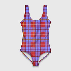 Женский купальник-боди Ткань Шотландка красно-синяя
