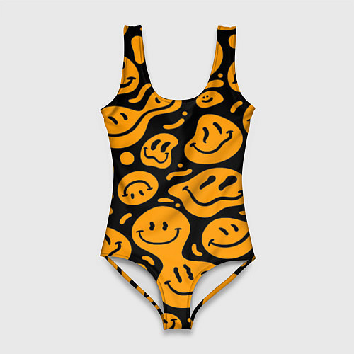 Женский купальник-боди Растекающийся оранжевый смайл / 3D-принт – фото 1