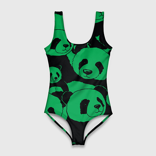 Женский купальник-боди Panda green pattern / 3D-принт – фото 1