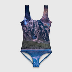 Купальник-боди 3D женский Горы и лес у озера, цвет: 3D-принт