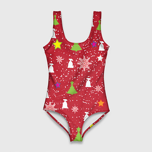 Женский купальник-боди Red new year / 3D-принт – фото 1