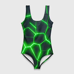 Купальник-боди 3D женский Зелёные неоновые плиты, цвет: 3D-принт