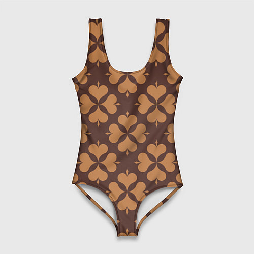 Женский купальник-боди Четырехлистный клевер коричневый / 3D-принт – фото 1
