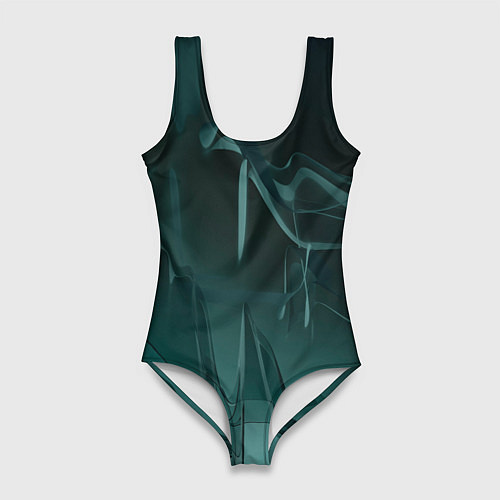 Женский купальник-боди Волнообразные тёмно-зелёные линии / 3D-принт – фото 1