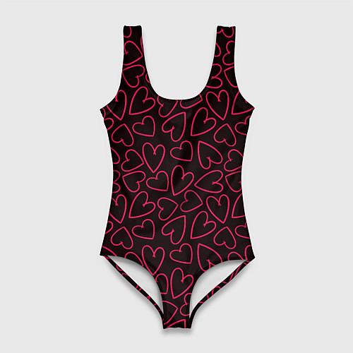 Женский купальник-боди Розовые сердечки на темном фоне / 3D-принт – фото 1
