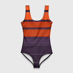 Купальник-боди 3D женский Полосатый фиолетово-оранжевый узор, цвет: 3D-принт