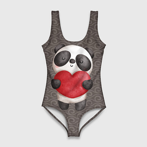 Женский купальник-боди Панда с сердечком / 3D-принт – фото 1