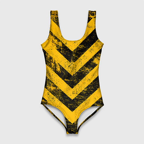 Женский купальник-боди WARNING - желто-черные полосы / 3D-принт – фото 1