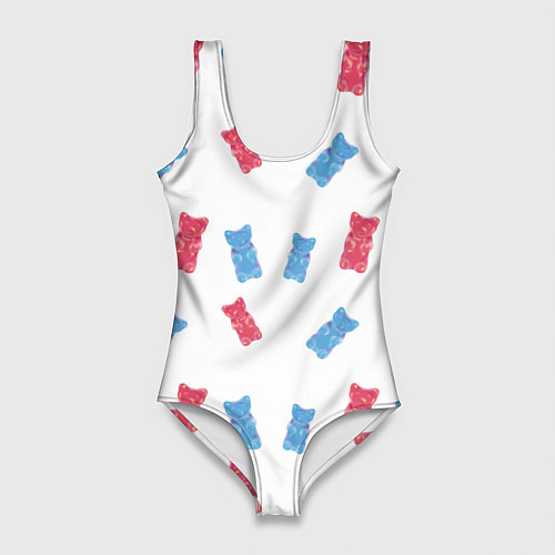 Женский купальник-боди Паттерн с мишками на белом фоне / 3D-принт – фото 1