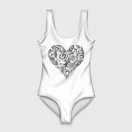 Женский купальник-боди Сердце в стиле тату / 3D-принт – фото 1