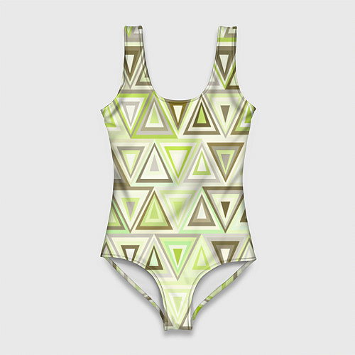 Женский купальник-боди Геометрический светло-зелёный паттерн из треугольн / 3D-принт – фото 1