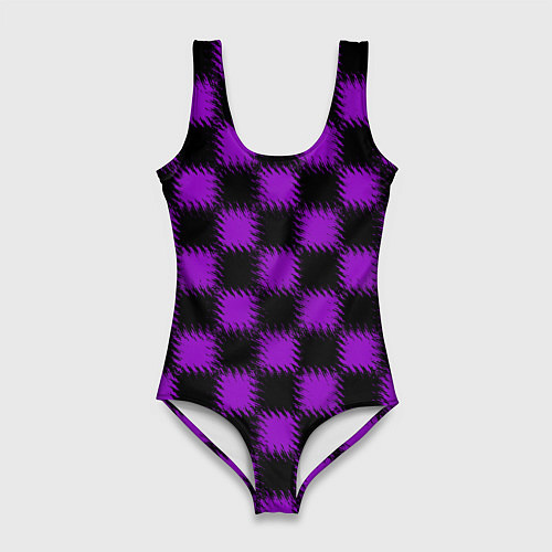Женский купальник-боди Фиолетовый черный узор Шахматка / 3D-принт – фото 1