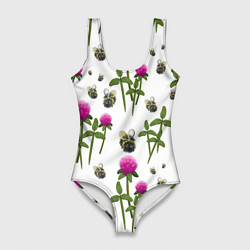 Женский купальник-боди Клевер и пчёлки - паттерн / 3D-принт – фото 1