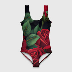 Женский купальник-боди Много красных роз
