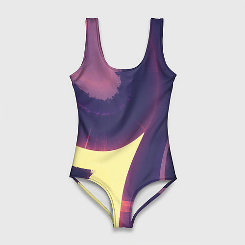 Женский купальник-боди Фиолетовые и жёлтые абстрактные волны / 3D-принт – фото 1