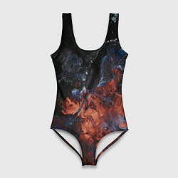 Купальник-боди 3D женский Абстрактные брызги тёмных красок и воды, цвет: 3D-принт